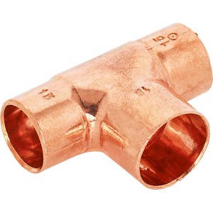 Löt-Reduzier-T-Stück aus Kupfer, 15 mm x 18 mm x 15 mm für Kupferrohr-Verbindungen.