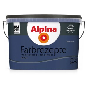 Eimer Alpina Farbrezepte Blaue Stunde, matte, blaue Innenfarbe für Wände, 2,5 Liter.