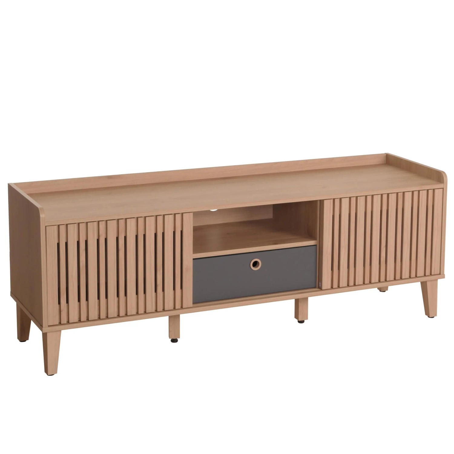 Mcw Tv-Rack M48 Schiebetür 56x150x40cm Beige Schublade Grau
