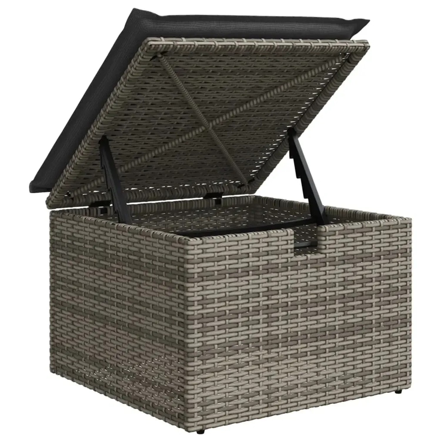 Grauer vidaXL Gartenhocker mit Stauraum, Teil der Sofagarnitur aus Polyrattan.
