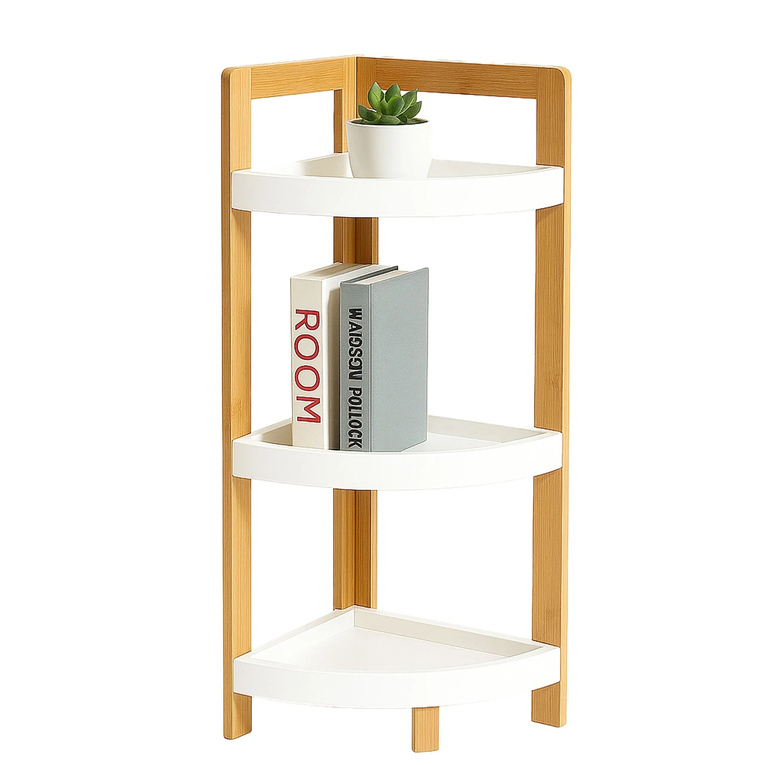 Relaxdays Eckregal Bambus Natur Weiß 3 Ablagen 77 cm x 23 cm x 23 cm