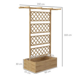 Outsunny Garten-Bett aus Tannenholz mit Rankgitter und Dach, Naturholz, 160x55x183cm.