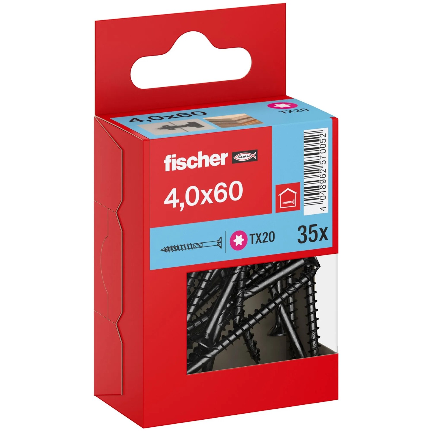Fischer Schraube PowerFast II Senkkopf TX Teilgewinde Ø 4 x 60 mm Schwarz 35 Stk