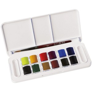 Lukas Aquarell Studio Travel-Box mit 12 Farben und Pinsel, ideal für unterwegs.