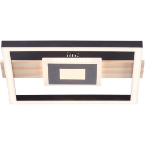 Moderne LED-Deckenleuchte Baldo in Schwarz-Holz, 30x28 cm, von Brilliant. Dekorative Lampe für Innenräume.