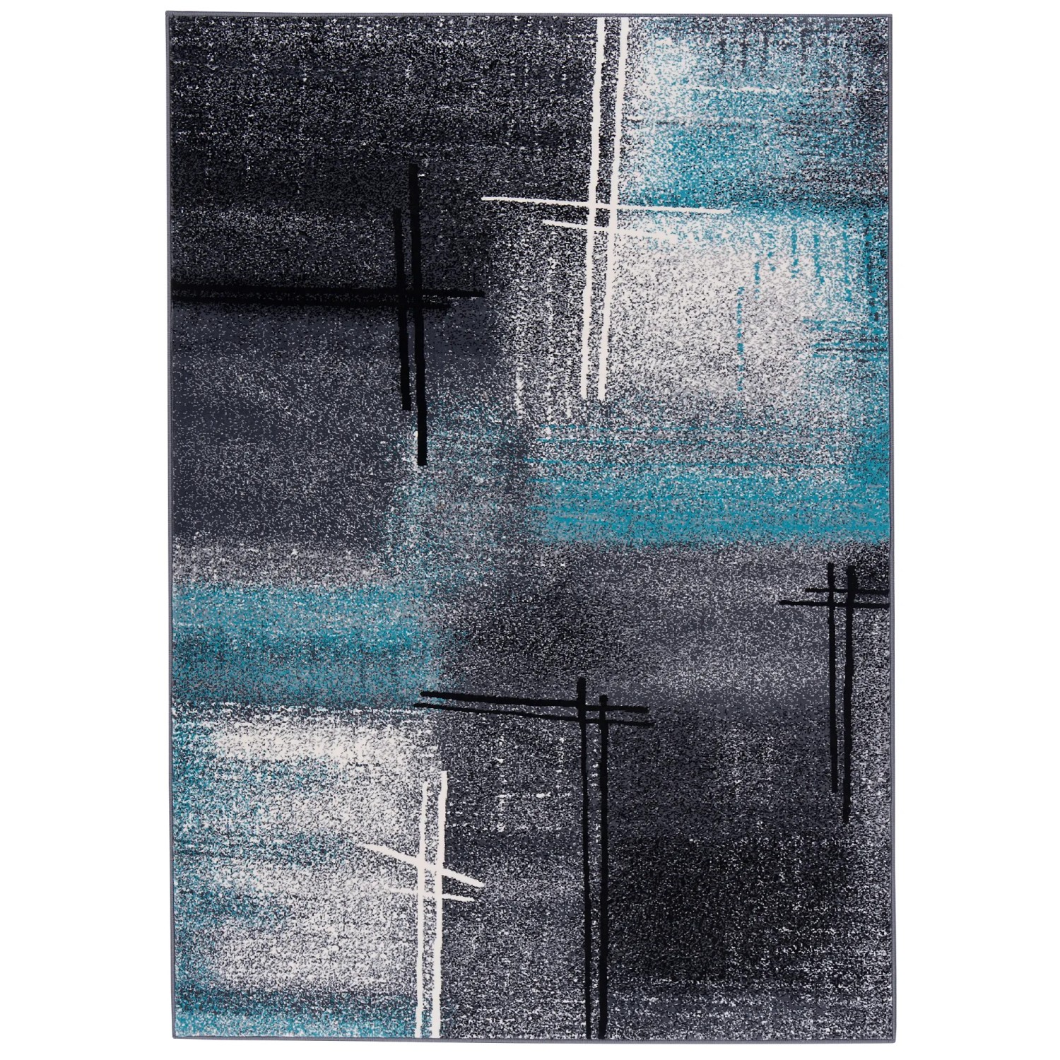 Blauer Designer Teppich Brilliant mit Verlauf, 120x170cm. Kurzflorteppich mit modernem Muster.