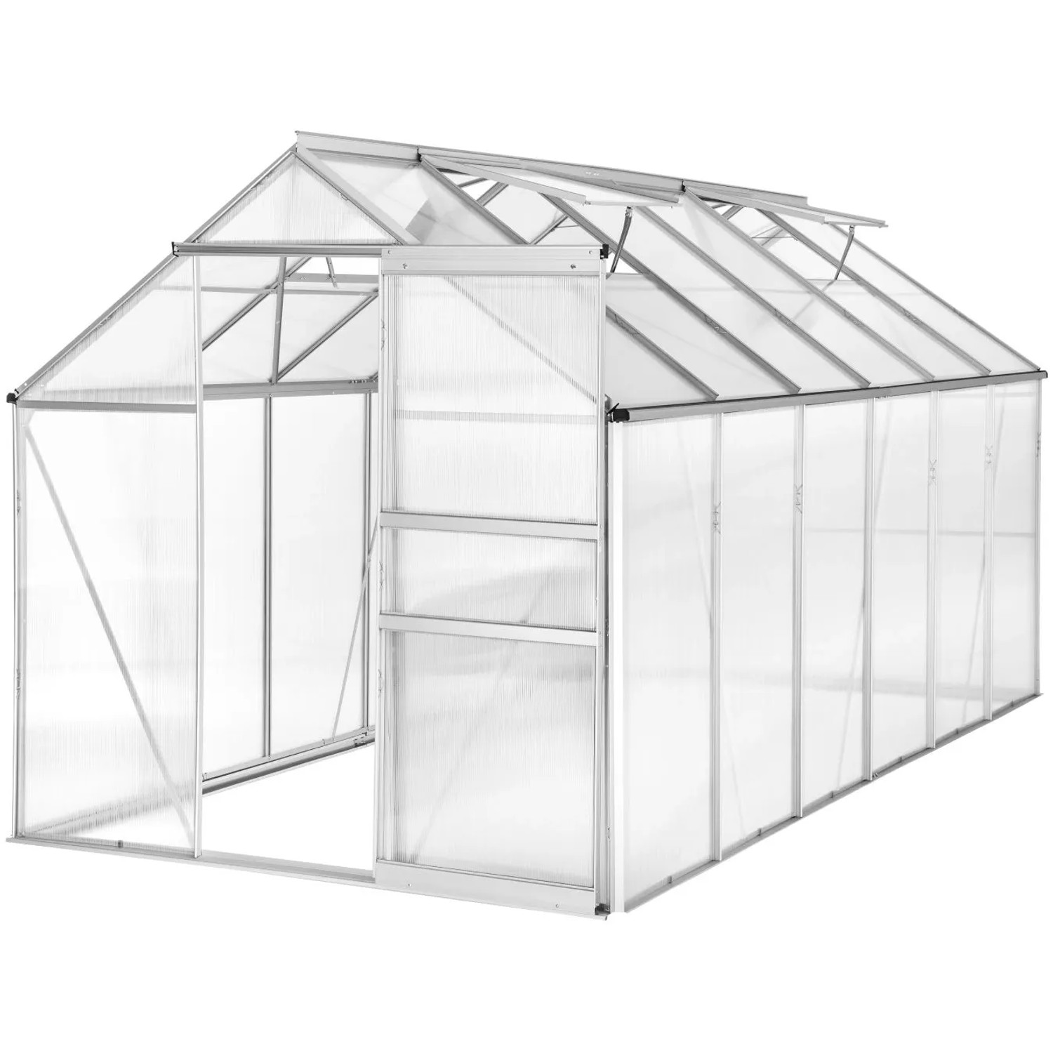 Tectake Gewächshaus  Ohne Fundament 11 13 M³ Aluminiumrahmen  375 x 185 x 195 cm Transparent