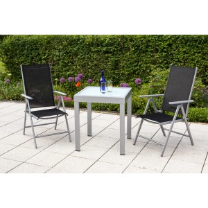 3-teiliges Gartenmöbel-Set Amalfi in Schwarz mit Klappsesseln und Ausziehtisch.