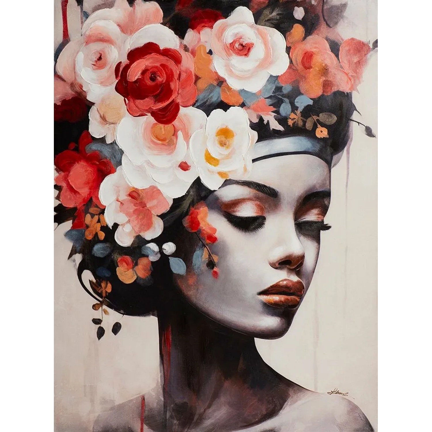 Art Universe Leinwandbild Schönheit mit Pastellblumen 90 x 120 cm
