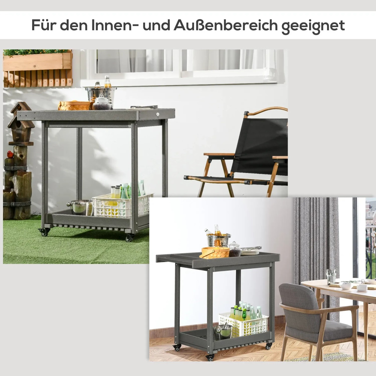Produktbild von Outsunny Servierwagen, Küchenwagen, 2 Etagen, 4 Flaschenhalter, In