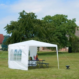 Relaxdays Pavillon Metall Weiß Wasserabweisend mit 2 Seitenteilen 3 x 3 m 6,8 kg