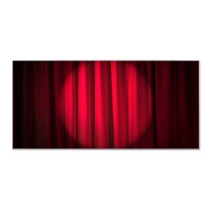 Banjado Magnettafel mit rotem Vorhang Motiv, 78x37cm. Silberne Magnetwand für Notizen mit 4 Magneten.