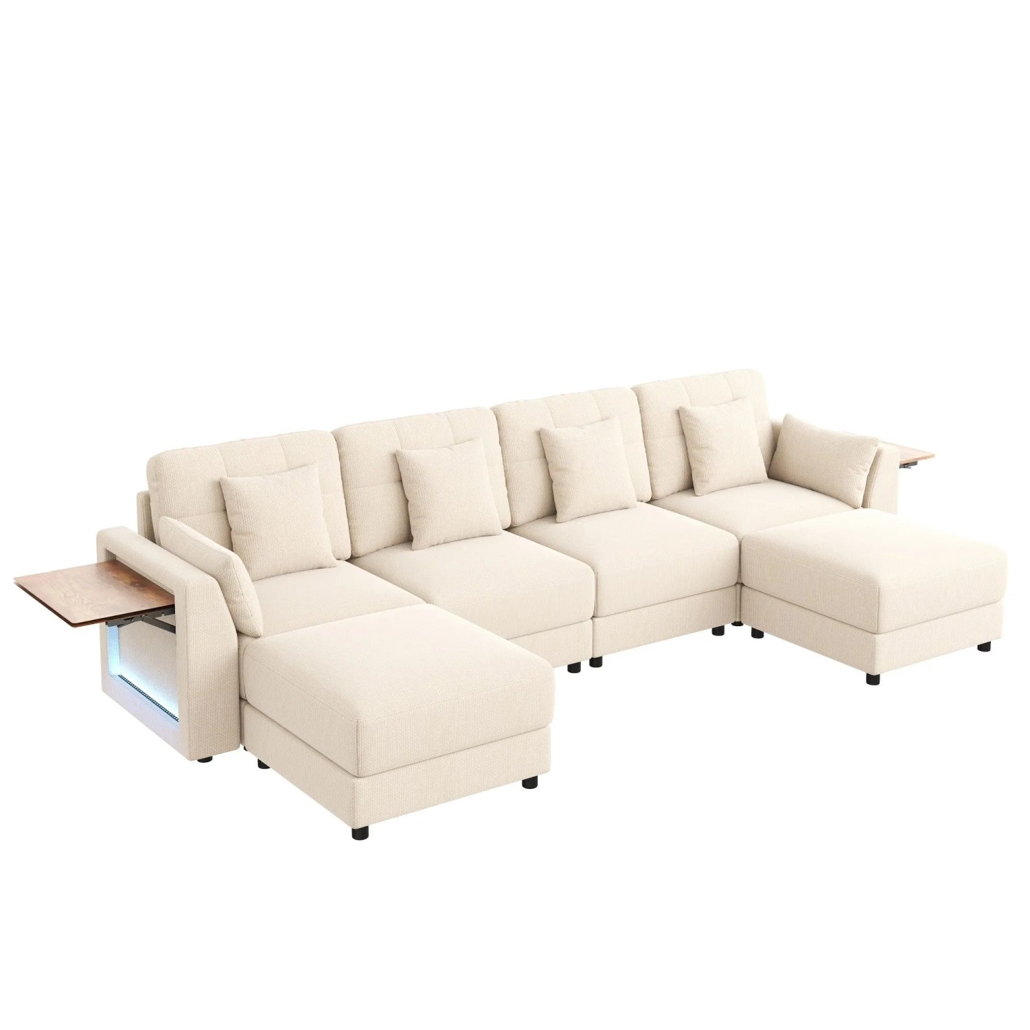 Merax Ecksofa U Form L Form Hocker LED Chenille Beige