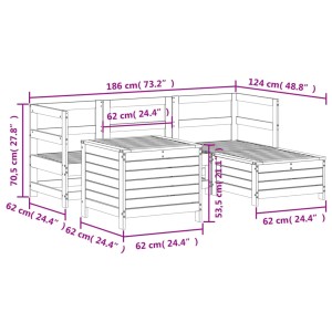 vidaXL 5-tlg. Garten-Sofagarnitur aus Douglasie, Maße dargestellt.