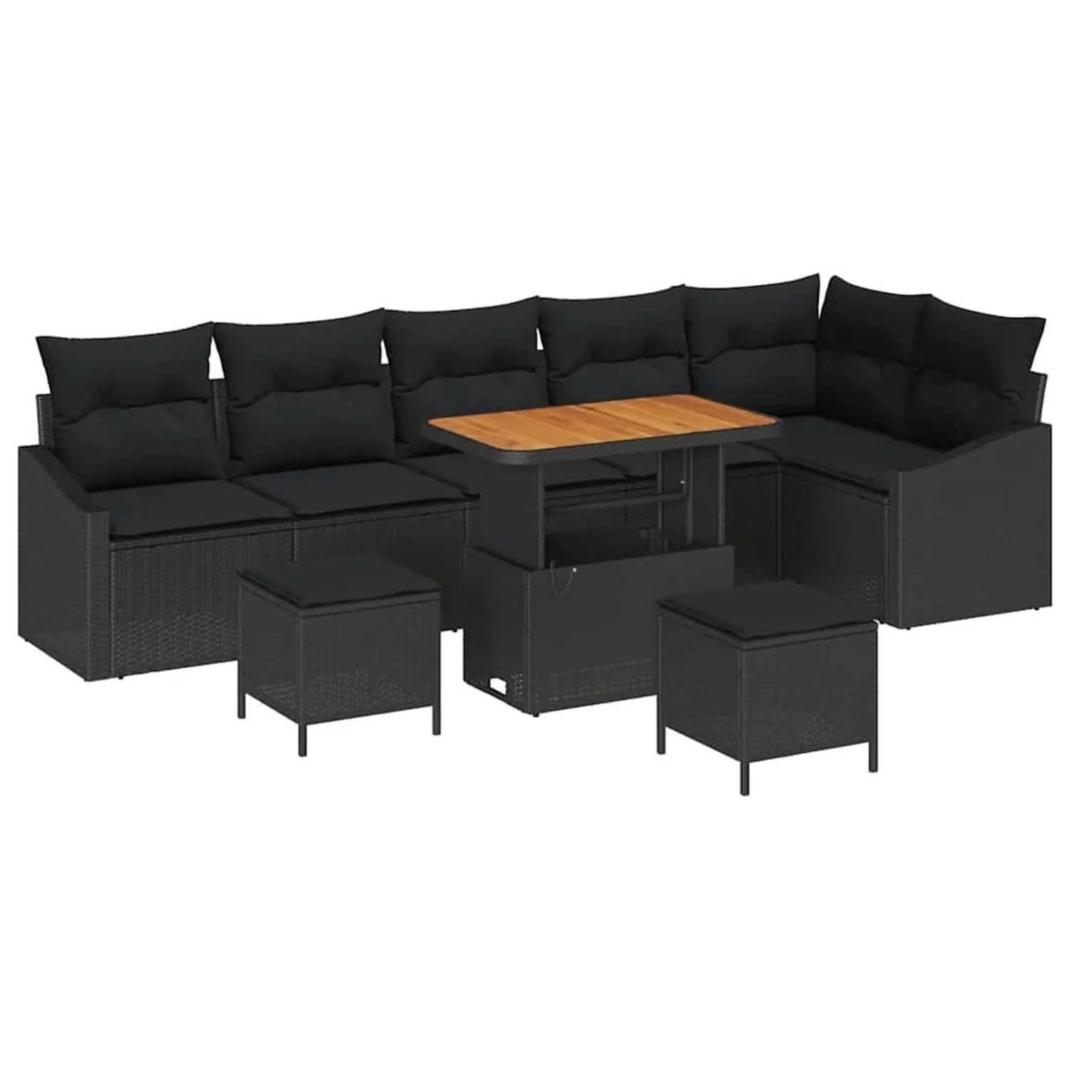 vidaXL Gartensofa-Set mit Kissen 9 Stk Schwarz Poly Rattan 3364624 günstig online kaufen