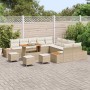 Beiges 14-tlg. vidaXL Garten-Sofa-Set aus Poly Rattan mit Tisch und Kissen für 13 Personen.
