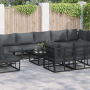 Schwarzes vidaXL Garten-Sofa-Set mit Kissen, Aluminiumrahmen und Tisch.
