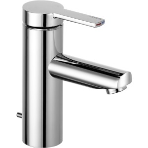 Verchromte Keuco Plan Blue Waschtischarmatur mit Hebel und Ablaufgarnitur.