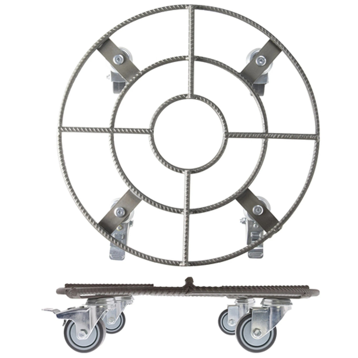 Anthrazitfarbener Wagner Pflanzenroller GH 0947, Ø 38 cm, mit Stahl-Tragfläche und vier Rollen.