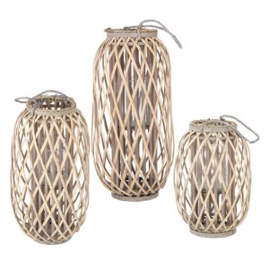 3er Set Ried Laternen von ECD Germany, Naturfarben, für Kerzen oder LED-Licht.