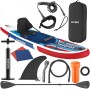 Tectake Stand Up Paddle Board Set, aufblasbar, rot-blau-weiß, mit Paddel, Pumpe, Sitz, Finne und Rucksack.