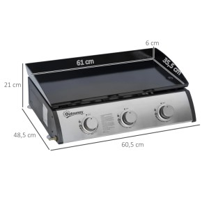 Outsunny Gasgrill, BBQ Grill für Balkon, Edelstahl, Schwarz. Kompakter Gartengrill mit drei Brennern.