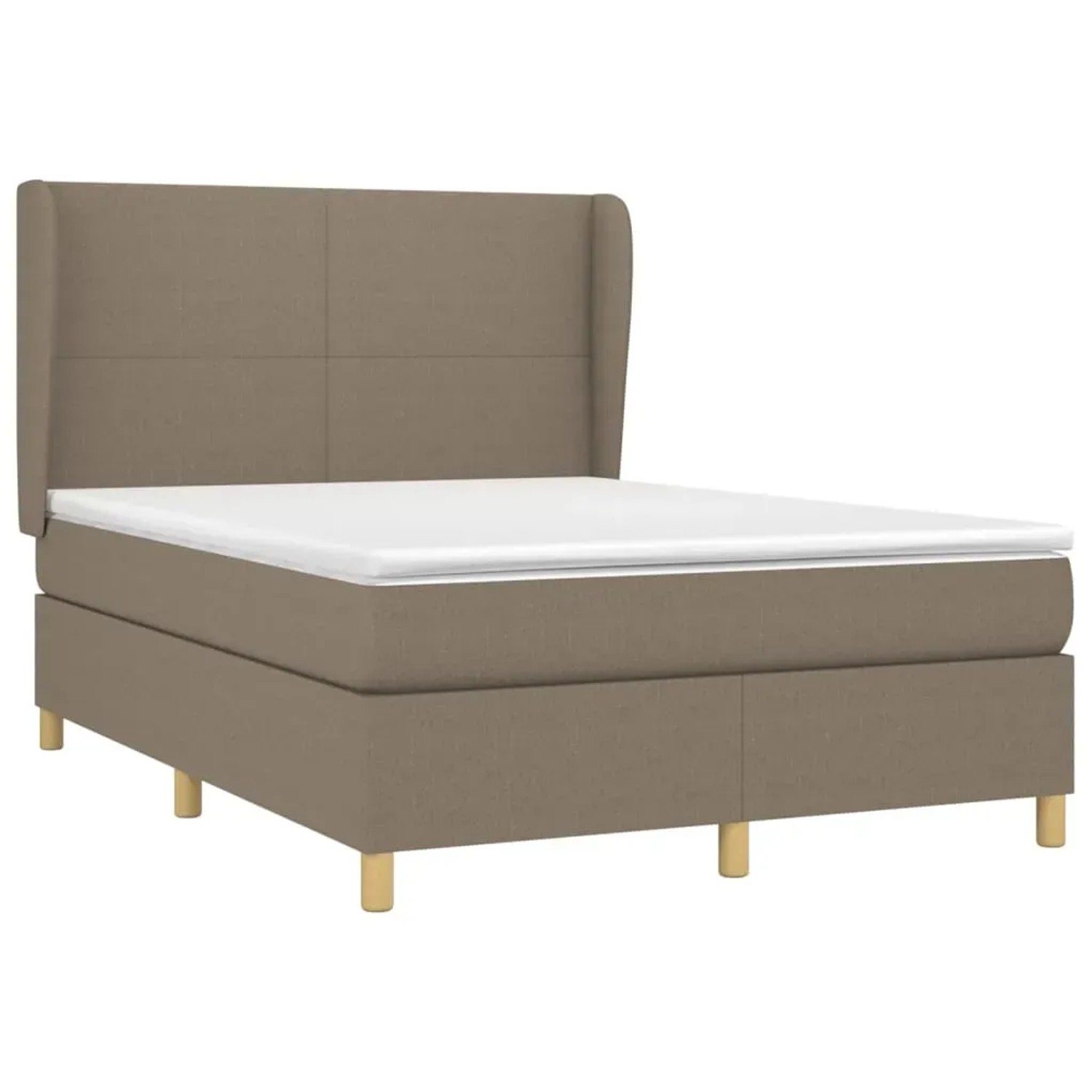 Boxspringbett Taupe (140x200 cm) mit Matratze und Kopfteil. Stoffbezug, Holzfüße.