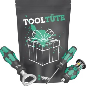 Wera Werkzeugset Tooltüte: Schraubendreher, Flaschenöffner und Bit-Halter im Geschenkset.