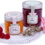 Dr. Oetker Gläser-/Einmach-Siegel Aufkleber mit rosa/grün/braun Motiven auf Gläsern mit Marmelade.