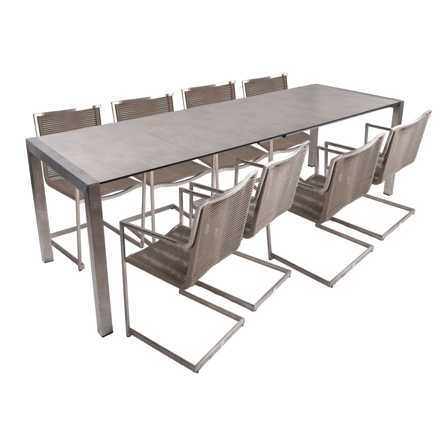 DELUKE Garten-Sitzgruppe GINO 9-tlg. Kunststoff Grau Gartenmöbel-Set Gartengarnitur Garten-Essgruppe Freischwingerstühle...