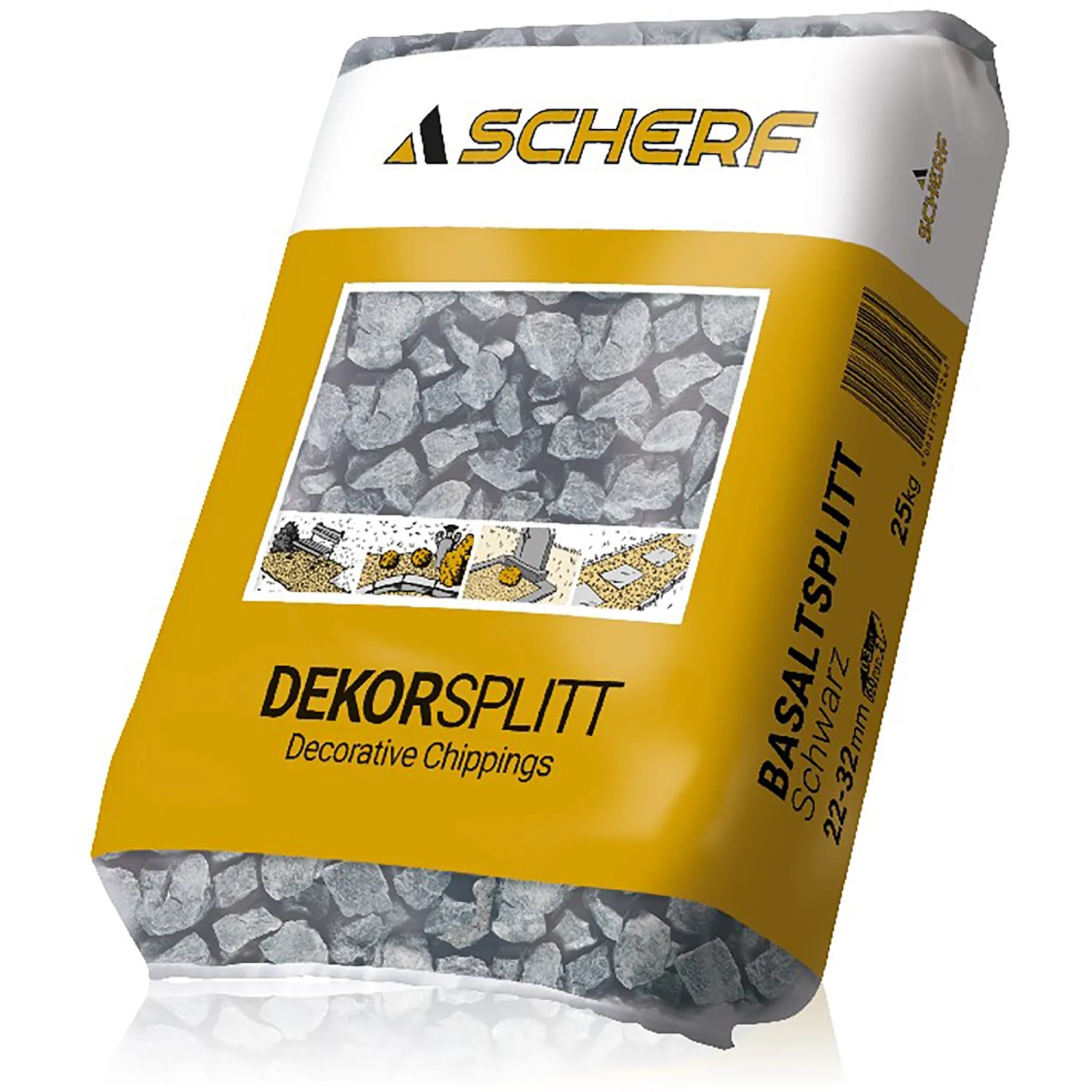 Sack Scherf Basaltbruch 22-32mm, 25kg, schwarz. Zierkies für Garten- und Landschaftsbau.