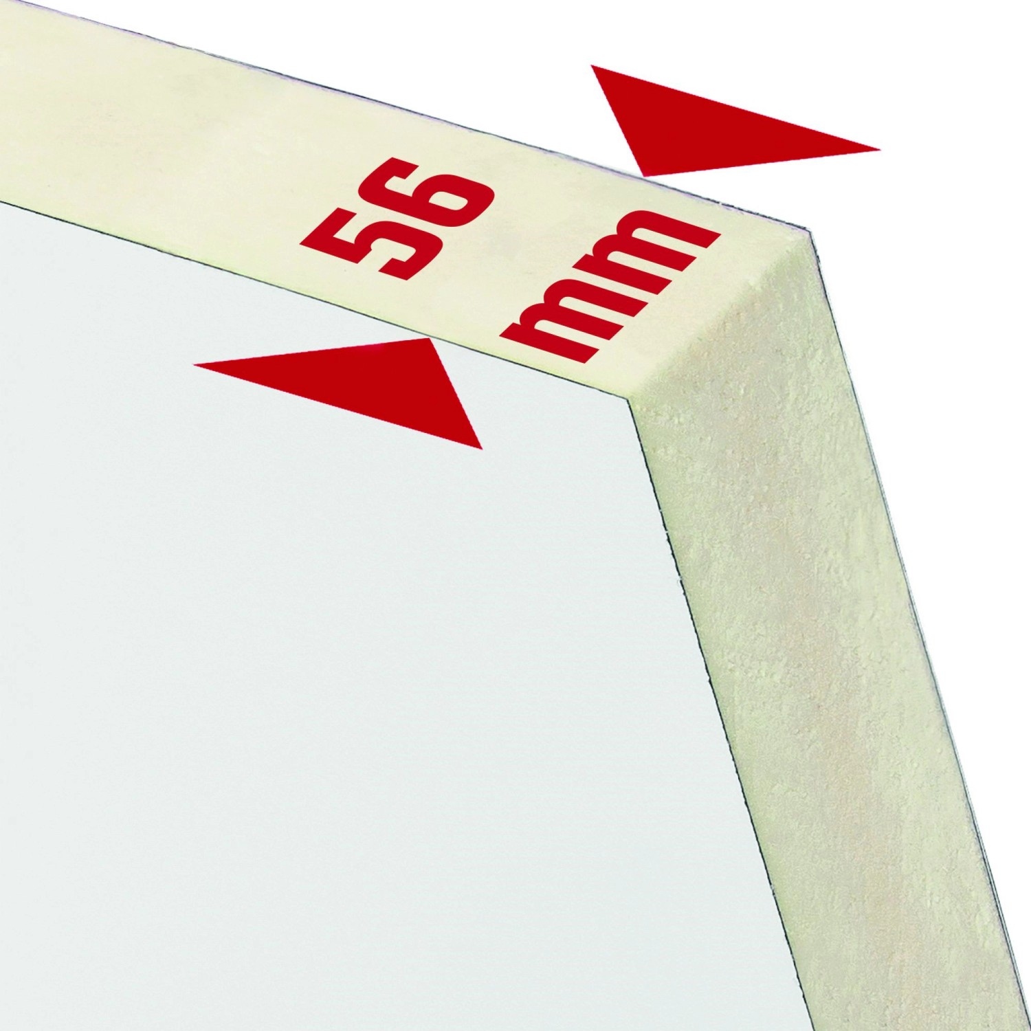 Detailaufnahme Stahl-Nebeneingangstür: 56 mm starkes Türblatt mit PU-Hartschaumfüllung.