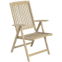 Verstellbarer, dunkelbrauner DELUKE Gartenstuhl MARA aus Teakholz, ideal für Terrasse und Garten.