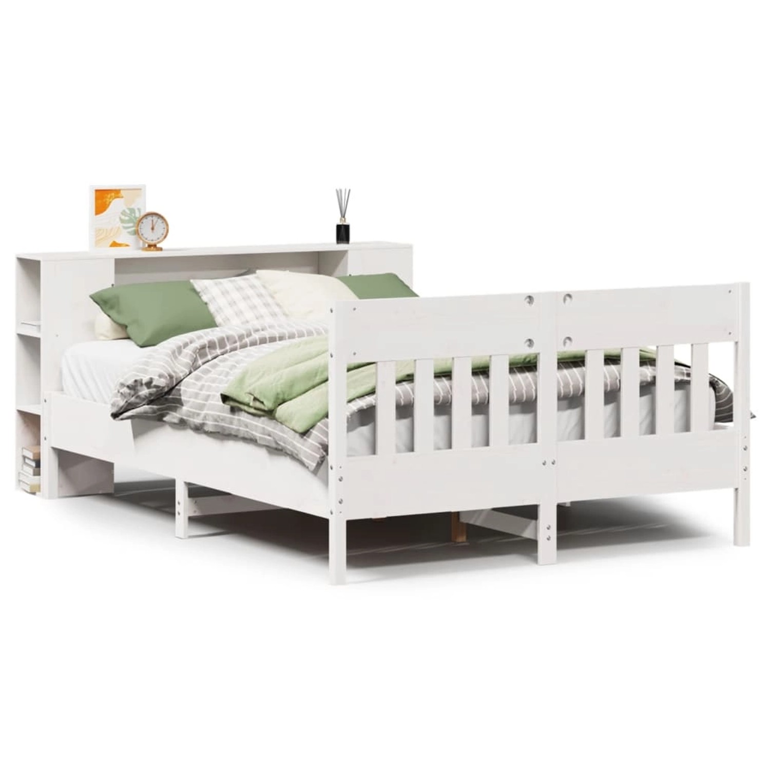 vidaXL Massivholzbett mit Regal ohne Matratze Weiß 140x200 cm Kiefer 332318 günstig online kaufen
