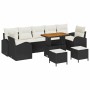 Schwarzes 10-tlg. vidaXL Garten-Sofa-Set aus Poly Rattan mit Tisch und Kissen.