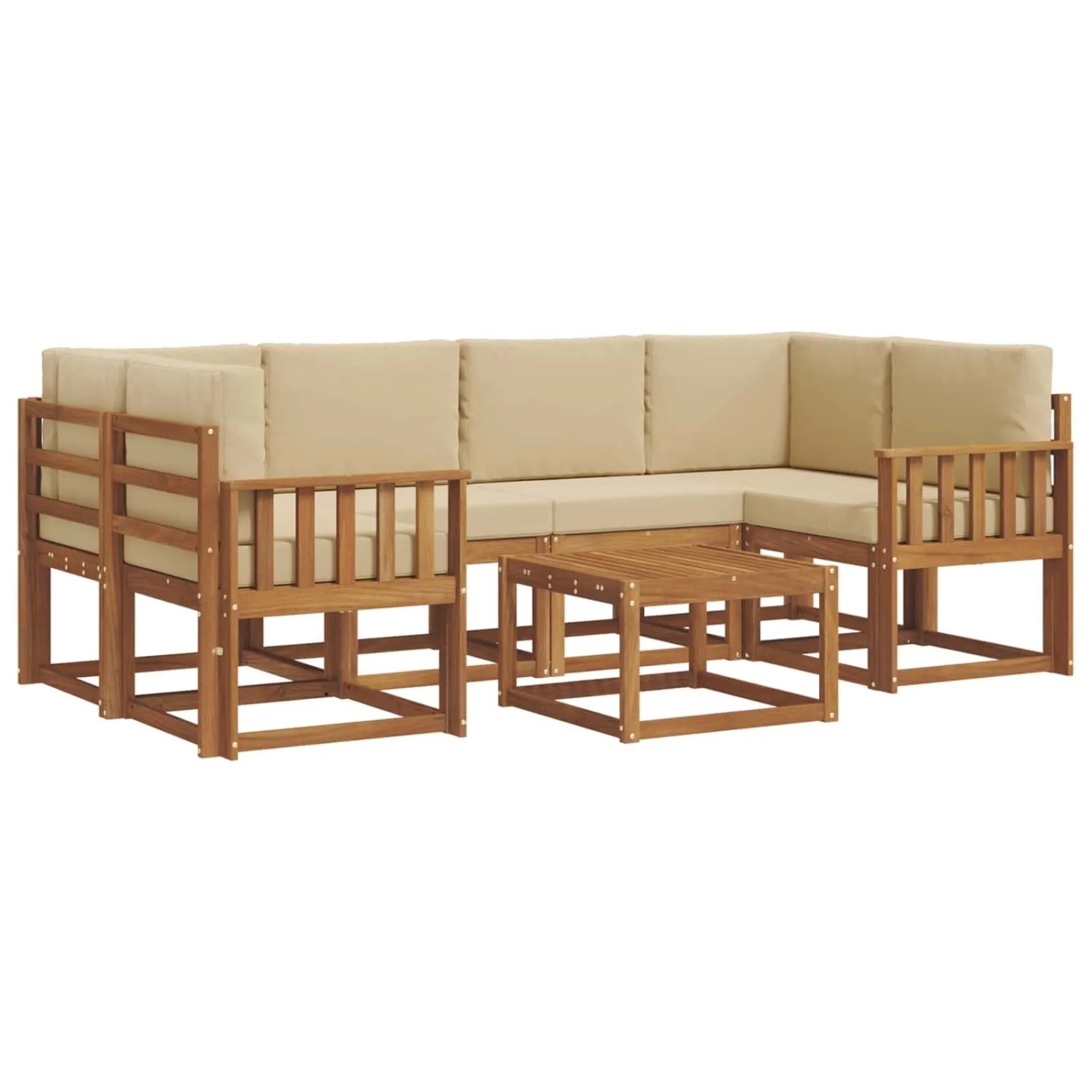vidaXL Outdoor-Sofagarnitur mit Kissen 7-Tlg Natur und Beige 3366076