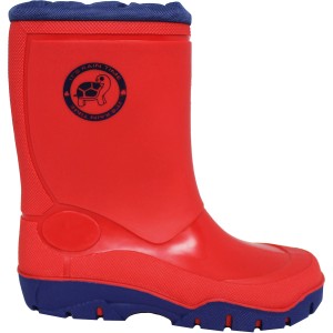 Roter Scheibler Kinder-Winterstiefel Gr. 32-33 mit blauem Rand und Sohle.