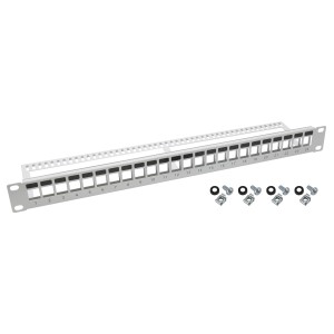 HMF 66445-07 UTP Keystone-Patchpanel für Serverschrank 19 Zoll 1 HE 24 Ports RJ45 Lichtgrau