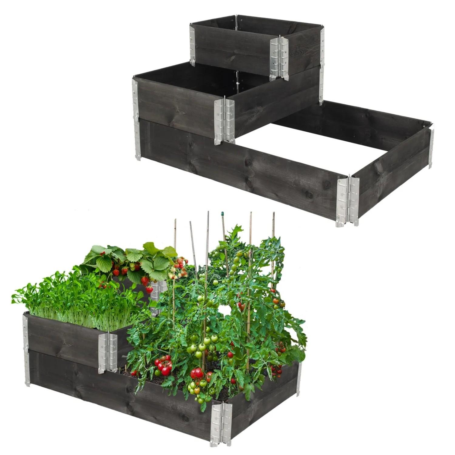 TRUTZHOLM Stufenbeet 3er Set Palettenrahmen 114x75x60 cm Aus Holz Stapelbar Schwarz