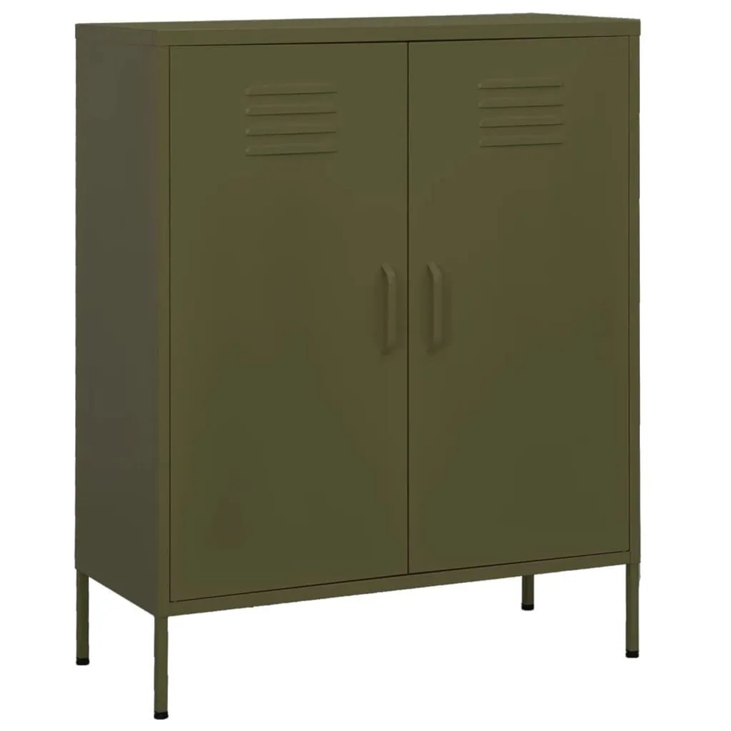 DELUKE Sideboard KEVI Metall OlivGrünfarbig 80x35x101,5cm Stahl Flurschrank Metallschrank Lagerschrank Beistellschrank Wohnzimmer