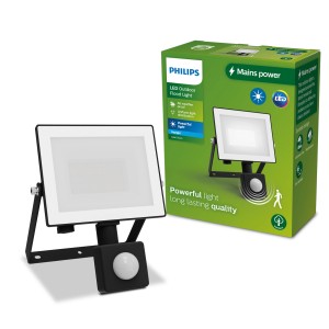 Schwarzer Philips LED-Außenstrahler mit Bewegungssensor, 5000 K, 1900 lm.