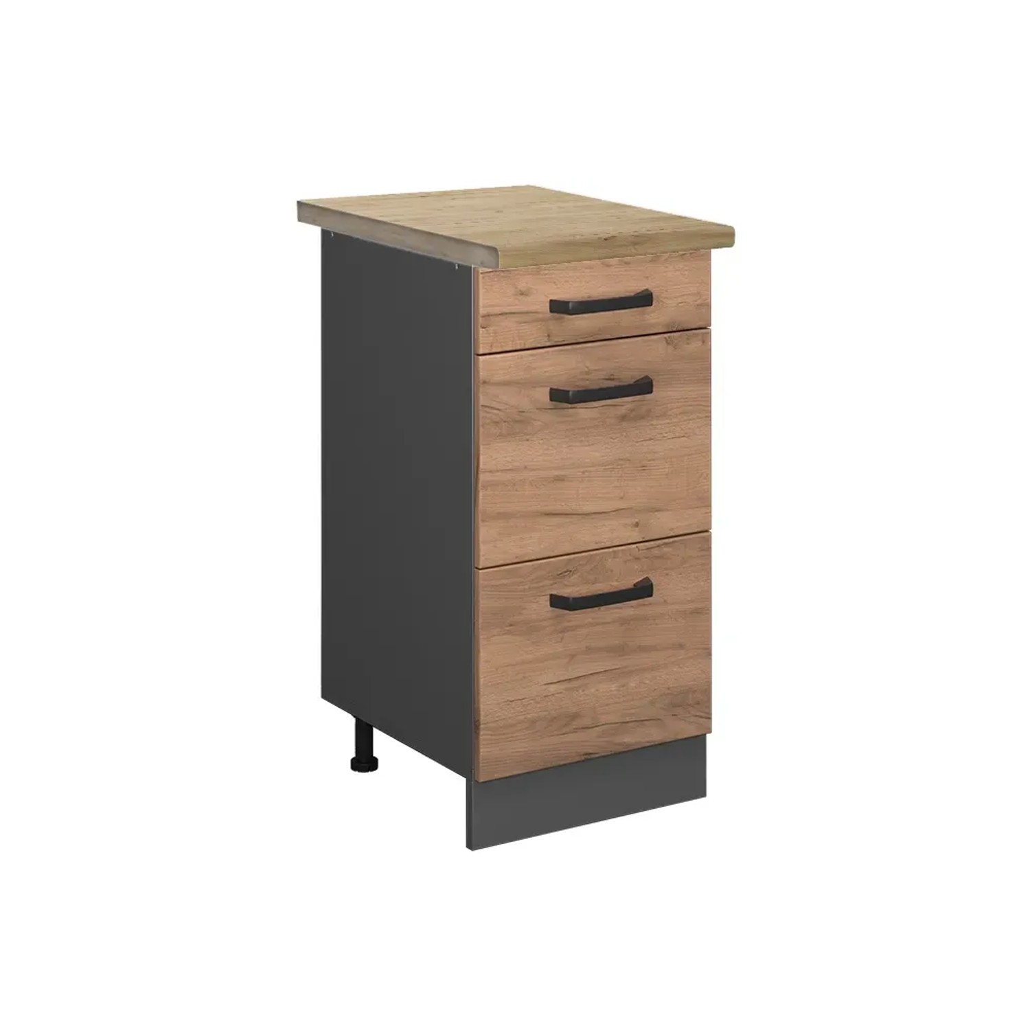 Vicco Küchenunterschrank R-Line Goldkraft Eiche/Anthrazit 40 cm mit Schubladen AP Eiche mit Anthrazit Korpus