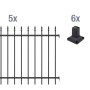 Metallzaun Grund-Set Chaussee Schwarz zum Aufschrauben, bestehend aus Zaunfeldern, Pfosten und Pfostenträgern.