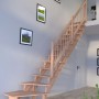 Rechts gewendelte Treppe Lindos aus Buche mit Holz-Design-Geländer, unbehandelt.