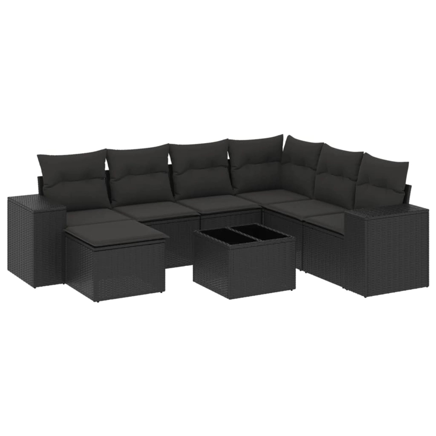 vidaXL 8-Tlg Garten-Sofagarnitur mit Kissen Schwarz Poly Rattan 3222904