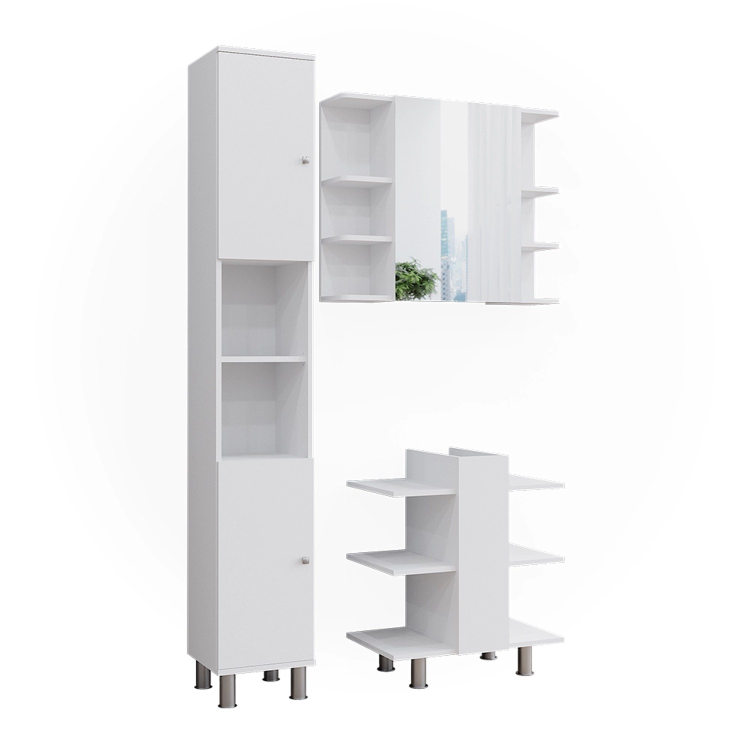 Vicco Badmöbel-Set Fynn Weiß 3 Teile mit Hochschrank Opt 2 günstig online kaufen