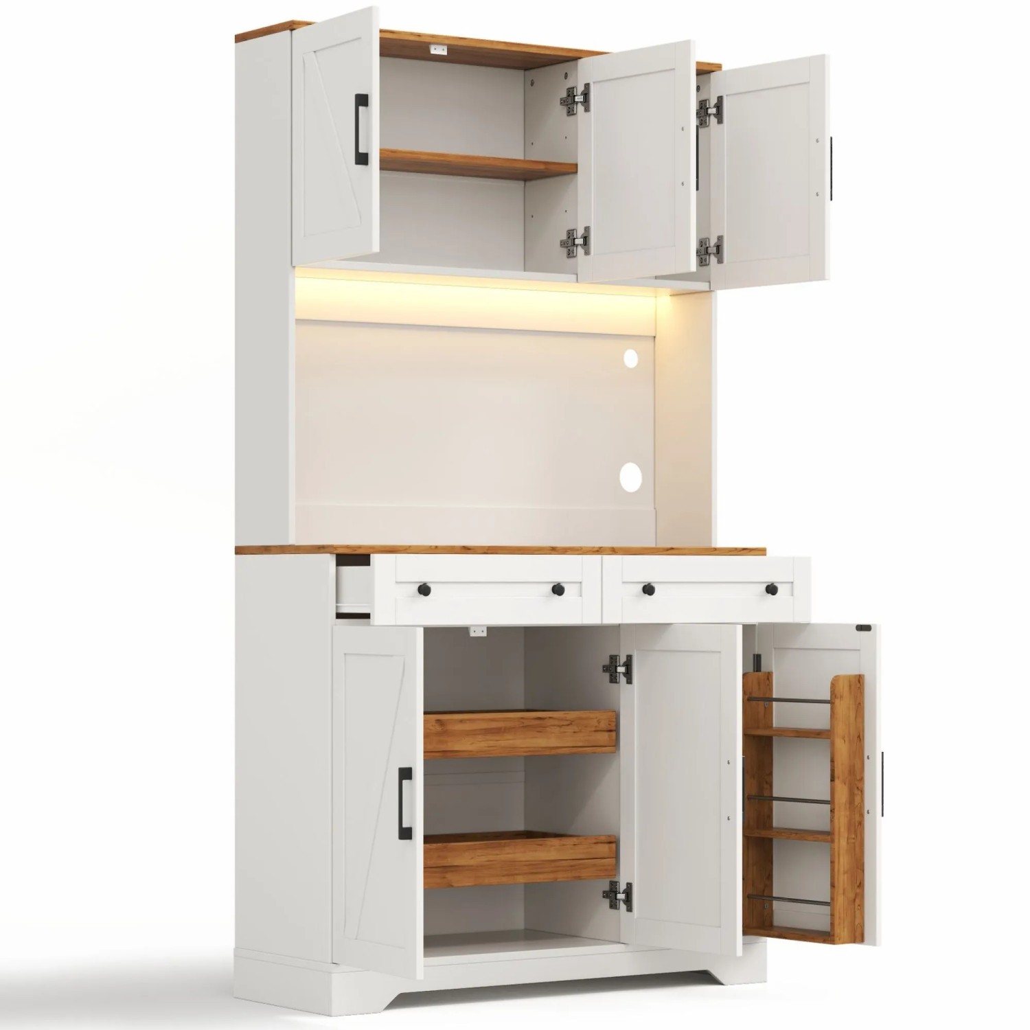 Merax Küchenschrank 180x100x40 cm LED Steckdosen Ausziehbarer Organizer Türablage