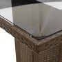 Detailansicht des Gartentisches vom vidaXL Bistro-Set: braunes Rattan, Glasplatte.