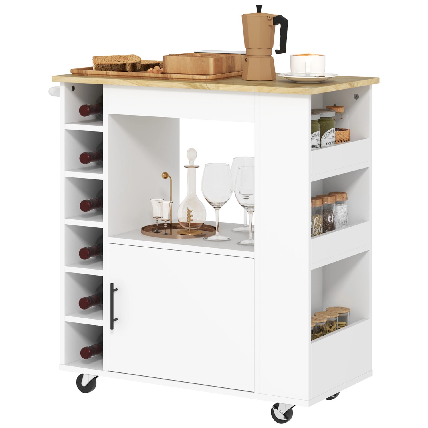 HOMCOM Küchenwagen mit Arbeitsplatte Spanplatte Eiche 83L x 40B x 83H cm