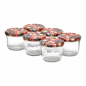 Van Well Wildberries Einmachgläser, 230ml, 6er Set mit bunten Deckeln.